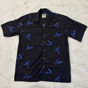 Elvis x David Carey Black Button-Up Shirt with Blue Suede Shoes Size XL